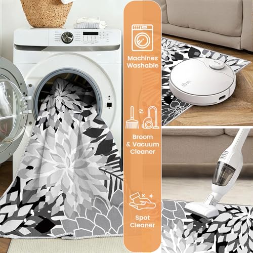 ZonLi Outdoor Rug 9x12Ft Waterproof Multicolored Black White Indoor Area Rug Washable Outdoor Patio Rugs Tropical Floral Non Slip Outdoor Carpet for Living Room, Pool,Backyard,Deck,Camping.