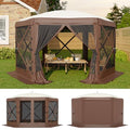 GarveeLife 11.5x11.5FT 6-Sided Pop Up Gazebo Tent，One-Push Setup Canopy Tent with Mesh Panels & Removable Wind Cloths, Outdoor shelter for Camping, Backyard Parties, Outdoor Events - Beige & Khaki