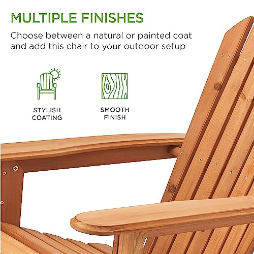Best Choice Products Folding Adirondack Chair Outdoor Wooden Accent Furniture Fire Pit Lounge Chairs for Yard, Garden, Patio w/ 350lb Weight Capacity - Natural