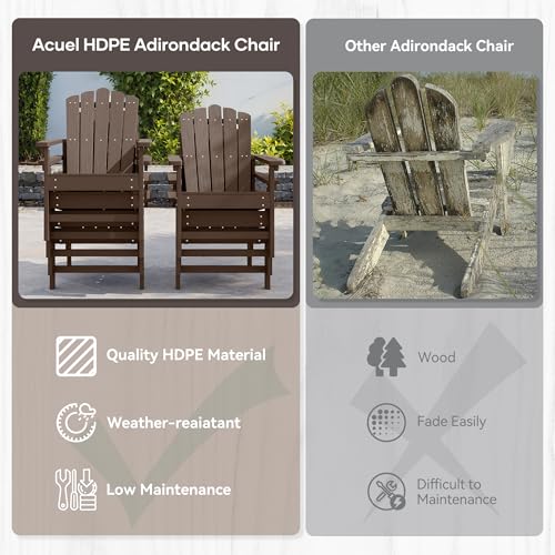 ACUEL Stackable Adirondack Chairs Set of 2, Weather-Resistant Outdoor Patio Seating, Low Maintenance Poly Lumber Chairs for Porch, Deck, Garden, Fire Pit (Brown)