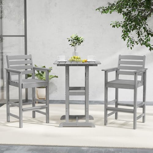 Tangkula Patio Adirondack Chairs Set of 2, HDPE Bar Height Chair with Wide Armrests & Footrest, Outdoor High-Top Slatted Bar Chairs with Backrest for Backyard, Lawn, Poolside (Grey)