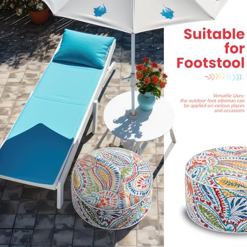 Juexica 2 Pack Inflatable Outdoor Ottoman Pouf Waterproof Round Footrest with Handle D21 x H9 Inch Indoor Outdoor Portable Footstool Pouf for Patio Garden Camping or Home Pool(Boho)