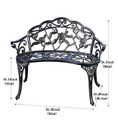 Patio Balcony Bench Double Seat, Anti-Rust Cast Aluminum Patio Garden Bench for Park Yard Outdoor Furniture Copper.1