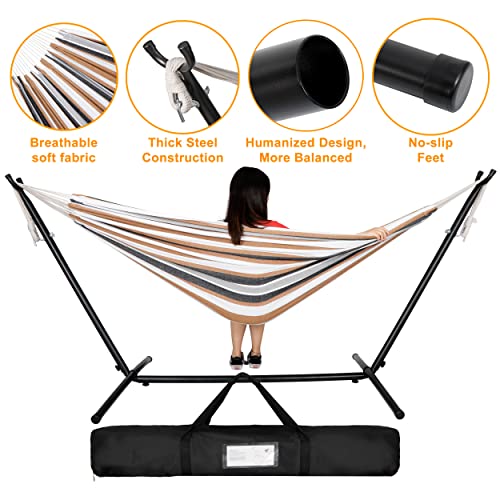 SUPER DEAL Portable 2 Person Hammock with 9FT Hammock Stand, 620 LBS Capacity Adjustable Hammock Bed with Space Saving Carrying Case Included for Camping Garden Backyard Patio Indoor Outdoor