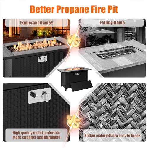 45 inch Propane Fire Pit Table, 50,000 BTU Outdoor Gas Fire Pit Table with Lid, Waterproof Cover, Rectangle Gas Firepit Table for Garden/Patio