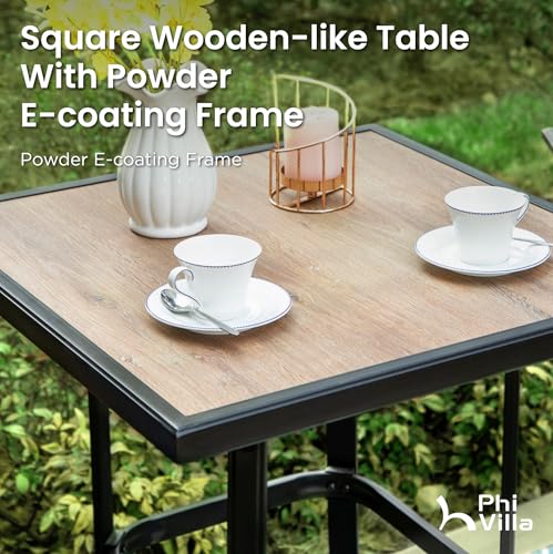 PHI VILLA 3 Piece Outdoor Swivel Bar Stools Set, Bar Height Patio Set with 2 Padded Textilene Fabric Chairs, All-Weather High Top Patio Bistro Table and Chairs Furniture, Brown