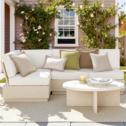 MIULEE Pack of 2 Decorative Throw Pillow Covers Modern Farmhouse Outdoor Pillow Covers Neutral Linen Burlap Cushions for Couch Bed Living Room Sofa, Natural White 18 x 18 inches 45 x 45 cm