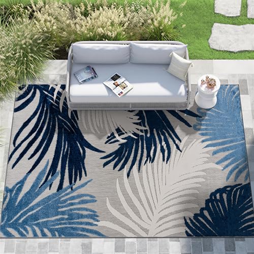 Rugshop Navy Lucca Contemporary Floral Indoor/Outdoor Area Rug Durable Polypropylene, Weather Resistant, Easy to Clean Perfect for Patio, Backyard, Deck and Outdoor Lounge 7'10" x 10'