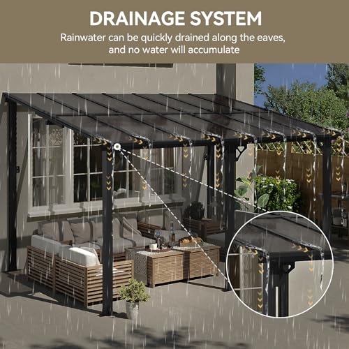 Aoxun 14' x 10' Gazebo for Patio, Lean to Gazebo Pergola with Sloped Roof, Large Wall-Mounted Heavy Duty Awnings, for Backyard, Deck, Patio