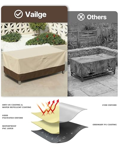 Vailge Rectangular/Oval Patio Table Cover, Heavy Duty and Waterproof Outdoor Lawn Patio Furniture Covers, X-Large Beige & Brown