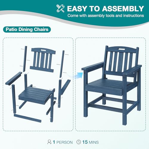 Mdeam 7-Piece HIPS Outdoor Dining Set, 66.9" Patio Table with Umbrella Hole, 440LBS Capacity, 6 Wider Chairs, Dining Table Set for 6, Indoor Outdoor Furniture with Galvanized Steel Frame, Navy Blue