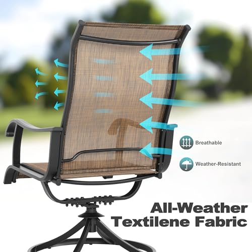 NUU GARDEN Patio Swivel Chair Set of 2, Outdoor Swivel Rocker Dining Chairs with All-Weather Textilene High Back and Metal Frame for Backyard Deck Lawn Garden, Brown