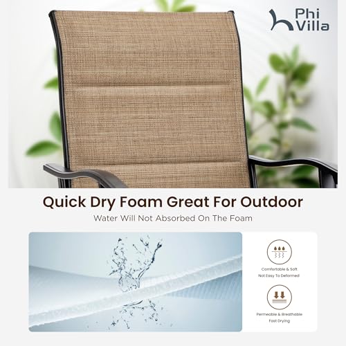 PHI VILLA Outdoor Swivel Bar Stools Set of 2, High Top Patio Chairs with Padded Textilene Seating, All-Weather Bar Height Furniture for Kitchen or Outside, Padded Brown Textilene