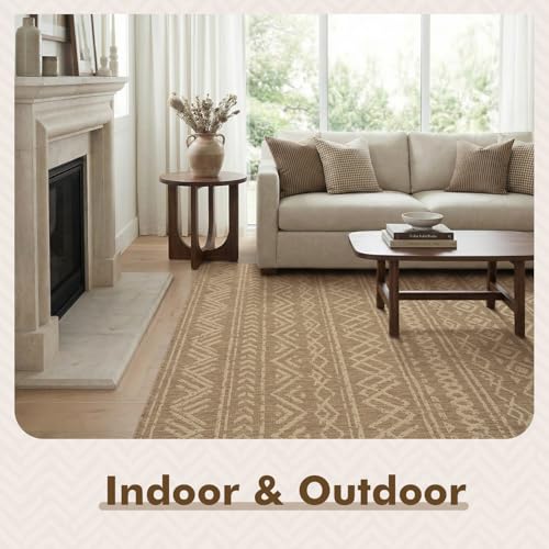 MontVoo-Outdoor Rug-Patio Rug 8x10 Polypropylene Indoor Outdoor Rug Outdoor Carpet for Patio Deck Balcony Porch, Textured Weave, Durable for High Traffic, Fade-Resistant, Boho Farmhouse Neutral Brown