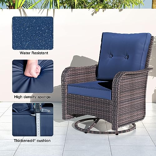 Kullavik 12PCS Outdoor Patio Furniture Set,PE Wicker Rattan Sectional Sofa Patio Conversation Sets with Tempered Glass Table,Swivel Rocking Chairs Set,Navy Blue