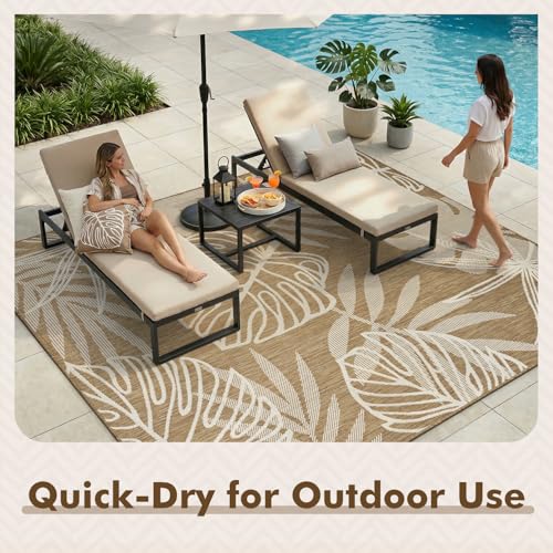 MontVoo-Outdoor Rug-Patio Rug 5x7 ft Polypropylene Indoor Outdoor Rugs Outdoor Carpet for Patio Deck Balcony Porch, Textured Weave, Durable for High Traffic, Fade-Resistant, Tropical Neutral Brown