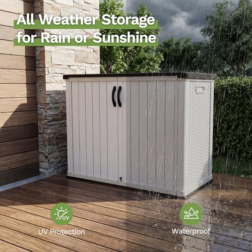 Patiowell 26 Cu.ft Plastic Outdoor Storage Cabinet, Lockable Waterproof Horizotal Storage Shed, Tool Box for Patio, Garden Tools, Garbage Cans, Pool Supplies, Easy Assembly, White(Not Include Shelves)