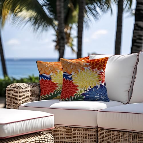 mellicoma Waterproof Outdoor Pillow Covers 18x18 Pack of 2 Vibrant Floral Collage Throw Outdoor Pillows for Garden Funiture Patio Home