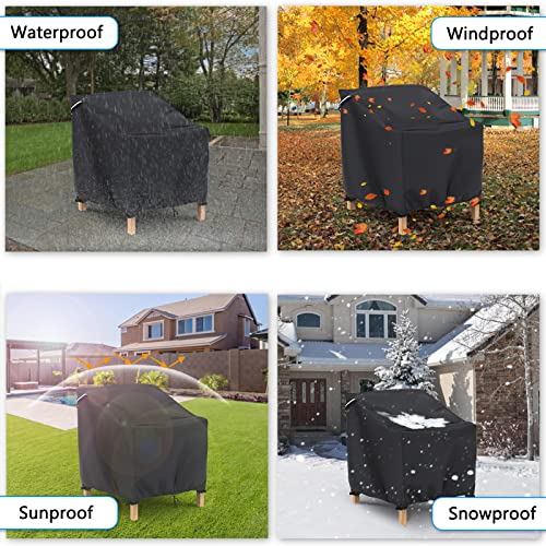 Gasadar Patio Chair Covers 2 Pack Waterproof for Outdoor Furniture, Heavy Duty 600D Patio Furniture Covers for Lounge Lawn Deep Seat 32" W x 37" D x 36" H, Black