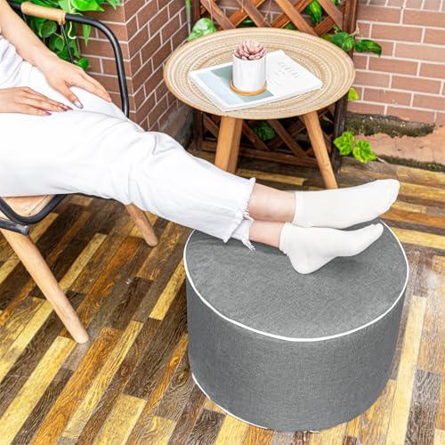 AbunHeri Outdoor Ottoman Outdoor Ottomans for Patio 20x12 Inches Modern Lightweight Foam Stuffed Pouf Outdoor Footstool Footrest Foot Stool Waterproof (Gray)