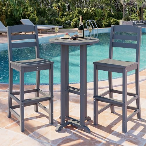 Shintenchi 3 Pieces Outdoor High Top Bar Set, 1 Patio High Top Round Table and 2 Bar Height Tall Adirondack Chair, All-Weather Outdoor Bistro Bar Set for Balcony Pool Deck, Dark Grey