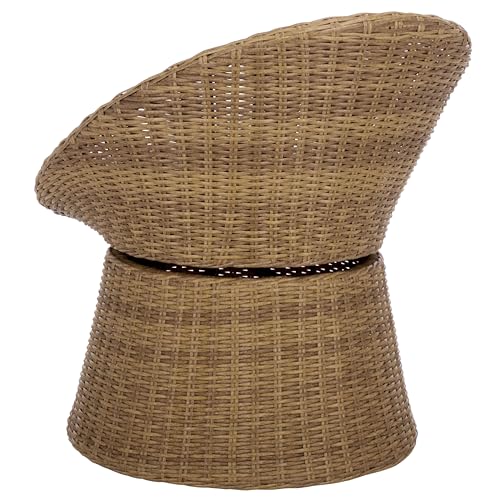 SAFAVIEH Outdoor Patio Furniture Collection – Drew Natural Rattan Swivel Barrel Chair with Taupe Cushion (PAT7543A)