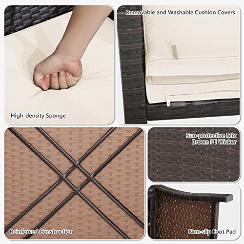 Tangkula 5 Pieces Wicker Patio Furniture Set with Waterproof Cover,Patiojoy Outdoor Cushioned Chairs and Ottoman Set with Single-Door Storage Coffee Table,Space-Saving