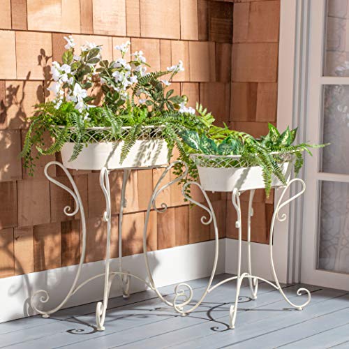 SAFAVIEH Outdoor Patio Furniture - Hendrick Pearl White Planter Set of 2, Decorative Metal Planter Stands for Patio, Deck, Garden, Indoor Outdoor Use (PAT5026A)