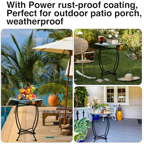 Fashion&cool Patio Side Table, 14 Inch Weather Resistant Metal Side Table, Small Round Outdoor End Table Accent Side Table for Patio Yard Porch Balcony Garden Bedside Plant Stand Indoor Outdoor