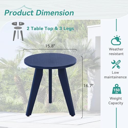 Homenjoy HDPS Outdoor Side Table, Small Round Side Table Weather-Resistant, Outdoor Side Tables for Patio, Porch, Deck, End Table for Plant Stand, Living Room, Bedroom, Navy