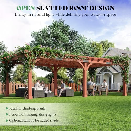AMERLIFE 12x24 FT Outdoor Wooden Pergola, Large Wood Pergola for Backyard & Patio, Solid Cedar Wood Gazebo Structure with Flip Roof Design for Garden, Poolside & Outdoor Entertaining