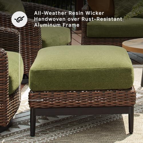 Signature Design by Ashley Horizon Hall Square Outdoor Ottoman, Zippered Cushion with Nuvella Cleanable Performance Fabric, Green and Light Brown, 27.75' W