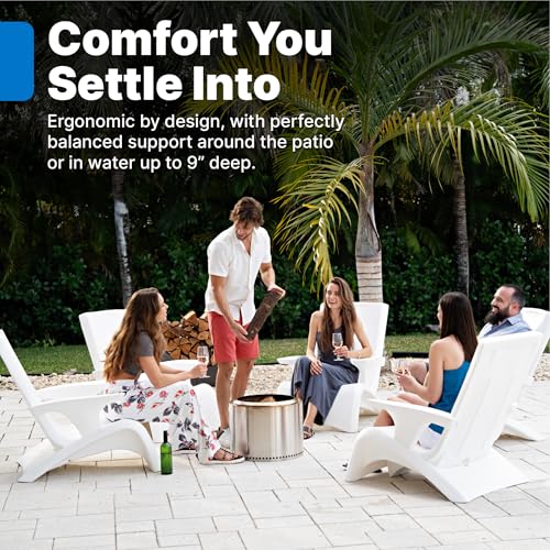 Step2 Vero Adirondack Chair, Stylish Poolside Lounger, Fade-Resistant, Waterproof Patio Furniture for Sun Shelf, Use in Pools up to 9-Inches of Water, Weighted, White