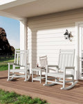 GarveeLife Poly Lumber Rocking Chair Outdoor Set of 2 with Side Table - HDPE High Back Porch Rocker Chairs for Adults - All Weather Resistant Furniture for Patio - White