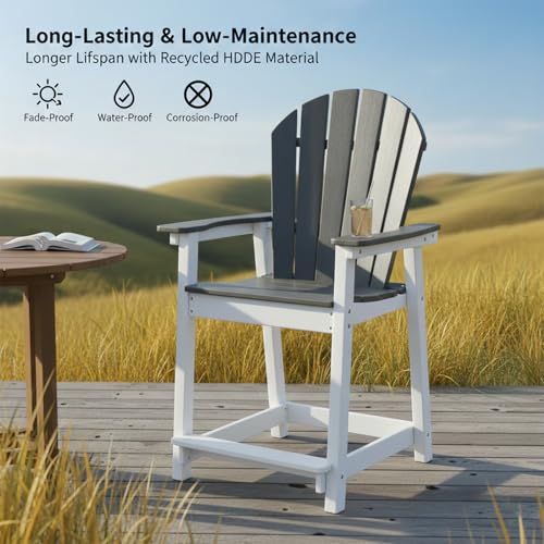 OTSUN Tall Modern Adirondack Chair, All Weather HDPE Bar Height Adirondack Stools Two-Tone Widened Durable Design for Porch Patio Yard Lawn Fire Pit Bistro Basement Indoors & Outdoors