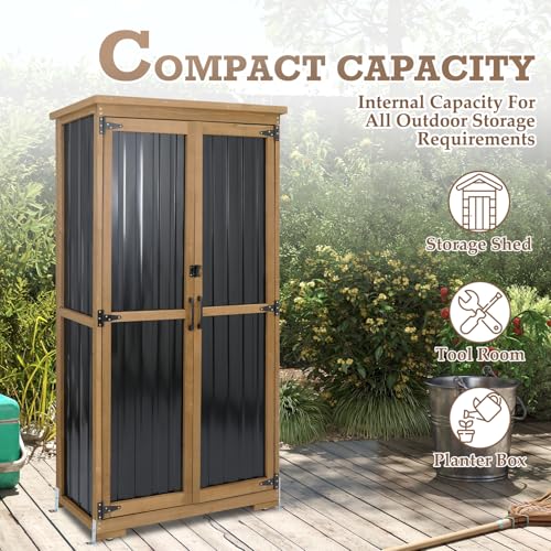 Outdoor Storage Cabinet Waterproof with Shelves, Small Storage Shed, Vertical Tall Patio Backyard Garden Storage Cabinet Tool Organizer for Outside