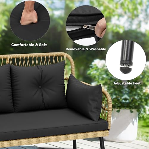 YITAHOME Patio Furniture Wicker Outdoor Loveseat, All-Weather Rattan Conversation for Backyard, Balcony and Deck with Soft Cushions (Light Brown+Black)