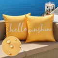 MIULEE Outdoor Waterproof Throw Pillow Covers Set of 2 Spring Hello Sunshine Decorative Outdoor Square Pillowcases for Chair Patio Garden Couch Tent Balcony Sofa Summer Yellow 18x18 Inch