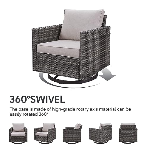 Artfurniz 5 Piece Wicker Patio Furniture Set - Outdoor Swivel Rocker Chairs Set with 3 Seat Sofa and Ottomans, Small Patio Conversation Sets Proch Furniture for Balcony Deck - Grey/Beige