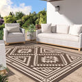GENIMO Outdoor Rug for Patio Clearance - 9x12 ft Waterproof Plastic Camping Rugs, Reversible Outside Rv Mat Carpet for Porch, Deck, Picnic, Balcony, Beach, Backyard, Coffee Beige