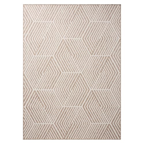 Nicole Miller New York Patio Country Ombre Geo Indoor Outdoor Area Rug, UV Fade Resistant, Low Pile, Beige/Cream, 7'9"x10'2"