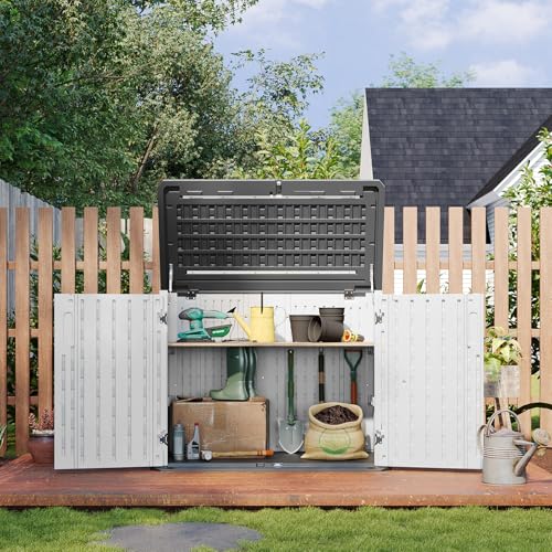 Aoxun Outdoor Storage Cabinet 35 Cu.Ft Resin Waterproof Horizontal Storage Shed for Garbage Bin, Generator, and Lawn Mower (White)