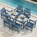 Mdeam 7-Piece HIPS Outdoor Dining Set, 66.9" Patio Table with Umbrella Hole, 440LBS Capacity, 6 Wider Chairs, Dining Table Set for 6, Indoor Outdoor Furniture with Galvanized Steel Frame, Navy Blue