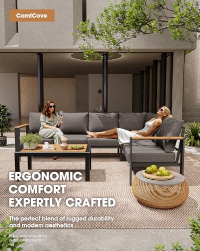 ComfCove Aluminum Outdoor Patio Furniture Loveseat, All-Weather Patio Conversation Sets with Washable Thick Cushion, Morden Patio Furniture Set for Porch, Balcony, Deck, Yard, Graphite