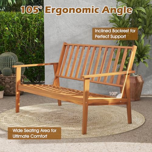 Tangkula 4 Pieces Patio Furniture Set, Outdoor Acacia Wood Conversation Set with Soft Cushions and Coffee Table, Outdoor Sectional Sofa Set for Lawn, Garden, Backyard and Poolside (1, Natural)