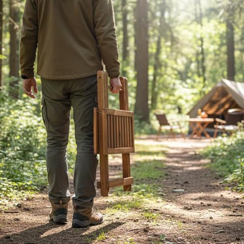 GREEN ALLUVIUM Folding Wooden Side Table – Premium Portable Foldable Table for Outdoor & Indoor Use, Patio, Camping & Small Spaces – Perfect with Adirondack Chairs – Golden Teak Finish