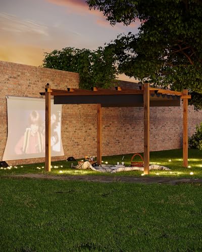 KYBOLT 10x13 Ft Outdoor Pergola with Retractable Canopy Upgraded Wood Grain Patio Pergola for Modern Backyard Deck Porch Grape Trellis - Gray