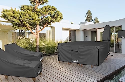 ULTCOVER 600D Tough Canvas Heavy Duty Rectangular Patio Table and Chair Cover - Waterproof Outdoor General Purpose Furniture Covers 111 x 74 inch, Black