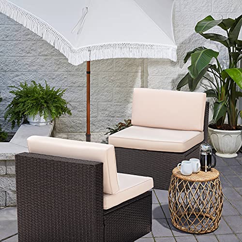 Devoko 2 Pieces Patio Furniture Sets,Wicker Outdoor Sofa with Thick Cushion and Pillow,Small Sectional Couch All-Weather Armless Sofa for Backyard,Porch & Poolside,Waterproof Patio Furniture