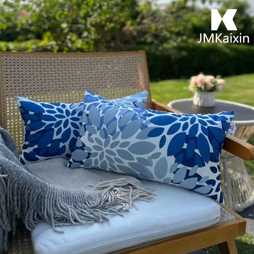 JMKaixin Pack of 2 Patio Lumbar Pillows, 12”x20” Fade Resistant Outdoor Waterproof Lumbar Pillow with Inners, Decorative Garden Lumbar Cushions for Home Patio Terrace Sofa Use